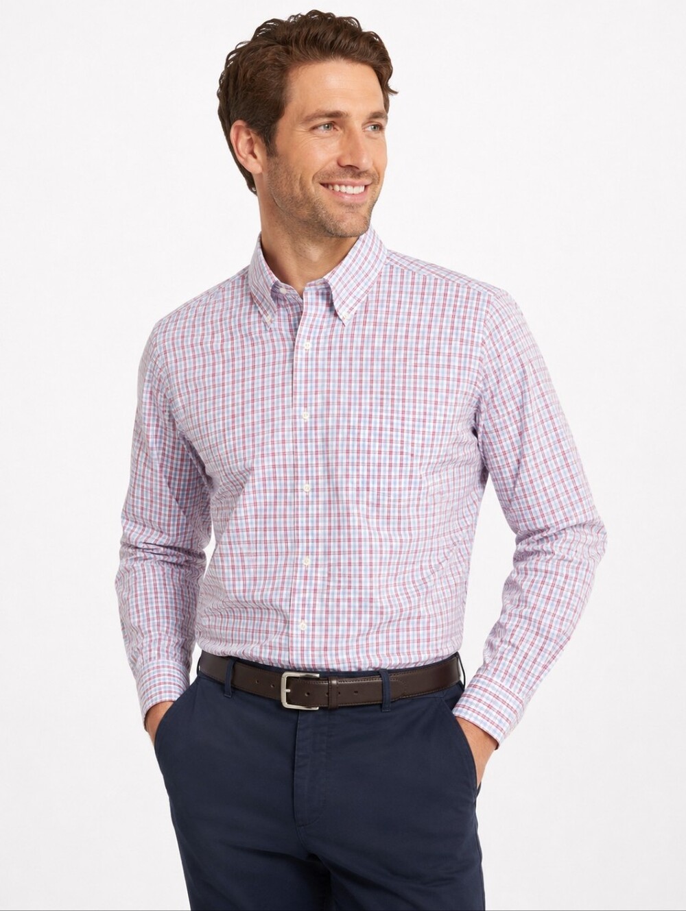 Brooks Brothers Milano Dress Shirt Men’s 15-32 Pink Blue Check Supima Cotton